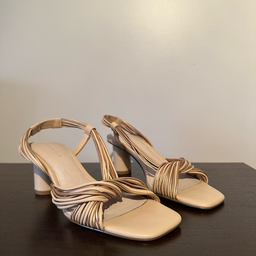 Cream Block Heel Strappy Sandals